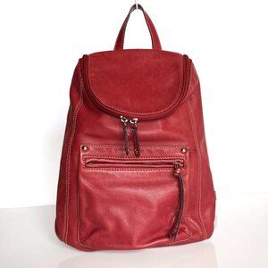 Tignanello Women's Red Leather Adjustable Strap Zip Shoulder Backpack Handbag